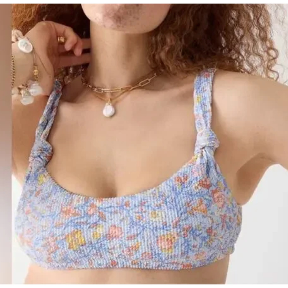 NEW J Crew Womens Swim Top XXL Scrunchie Knotted Scoopneck Bikini Top Floral NWT